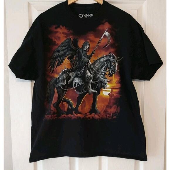 Men's Liquid Blue Graphic T-shirt Grim Reaper 2014 Horse - XL - Picture 1 of 5